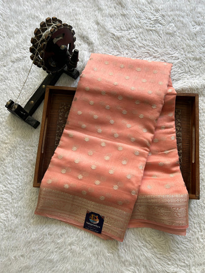 Peach Maheshwari  Cotton Saree For Women - Elegant Office & Daily Wear.