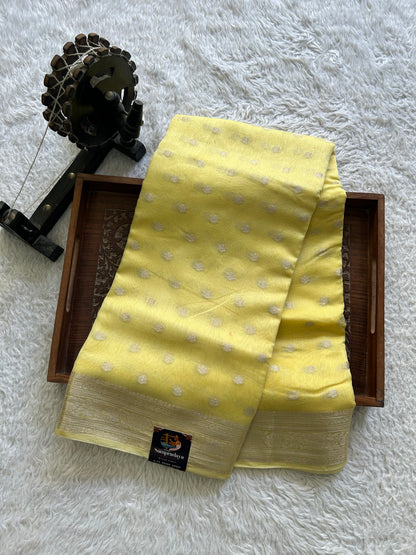 Lemon Yellow Maheshwari  Cotton Saree For Women - Elegant Office & Daily Wear.