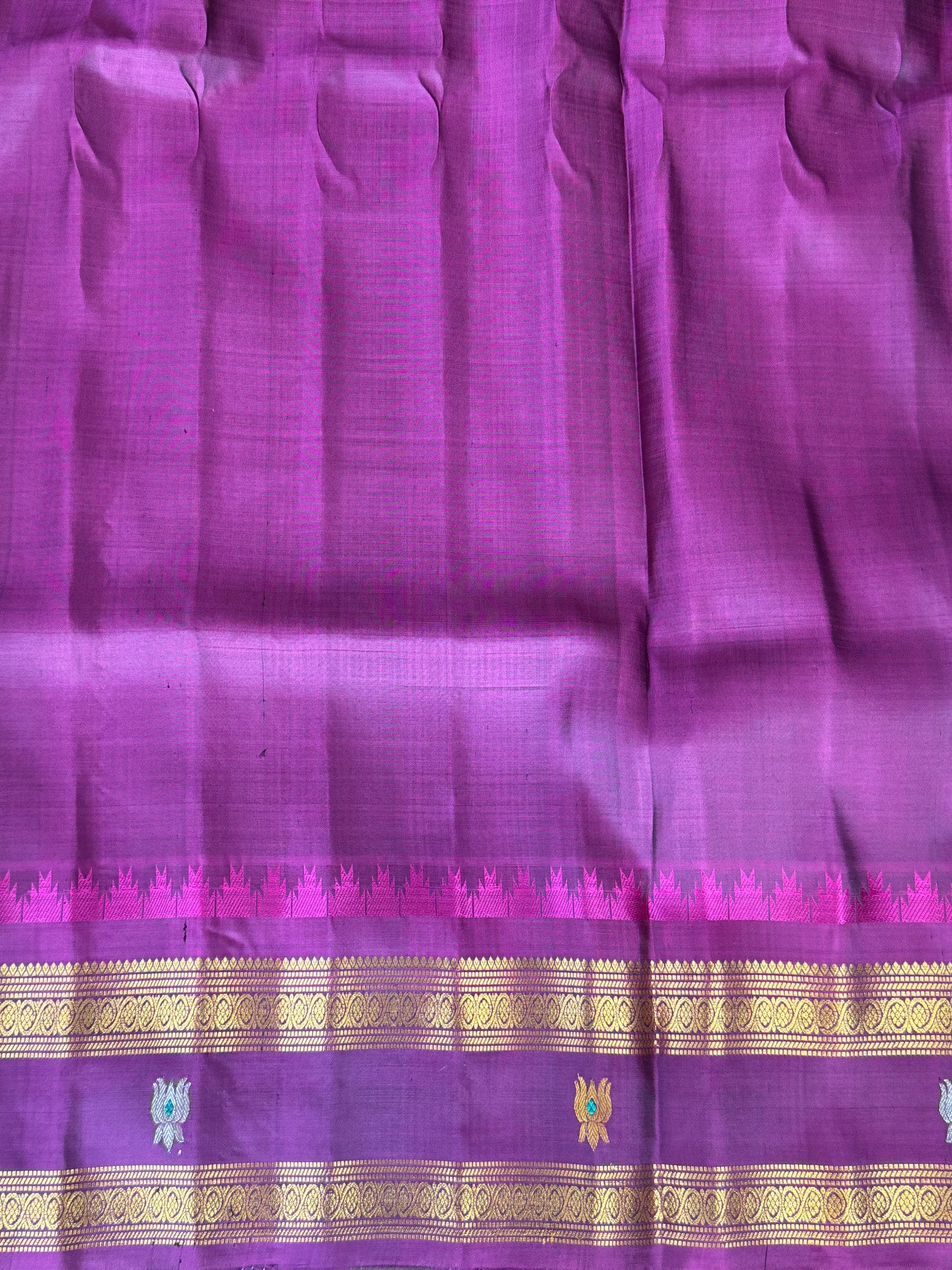 Rama Blue Gadwal Silk Saree with Gold Zari Border — Pure Handloom | Silk Mark Certified