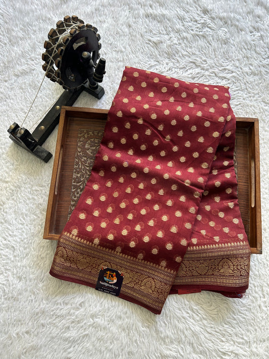 Maroon Maheshwari  Cotton Saree For Women - Elegant Office & Daily Wear.