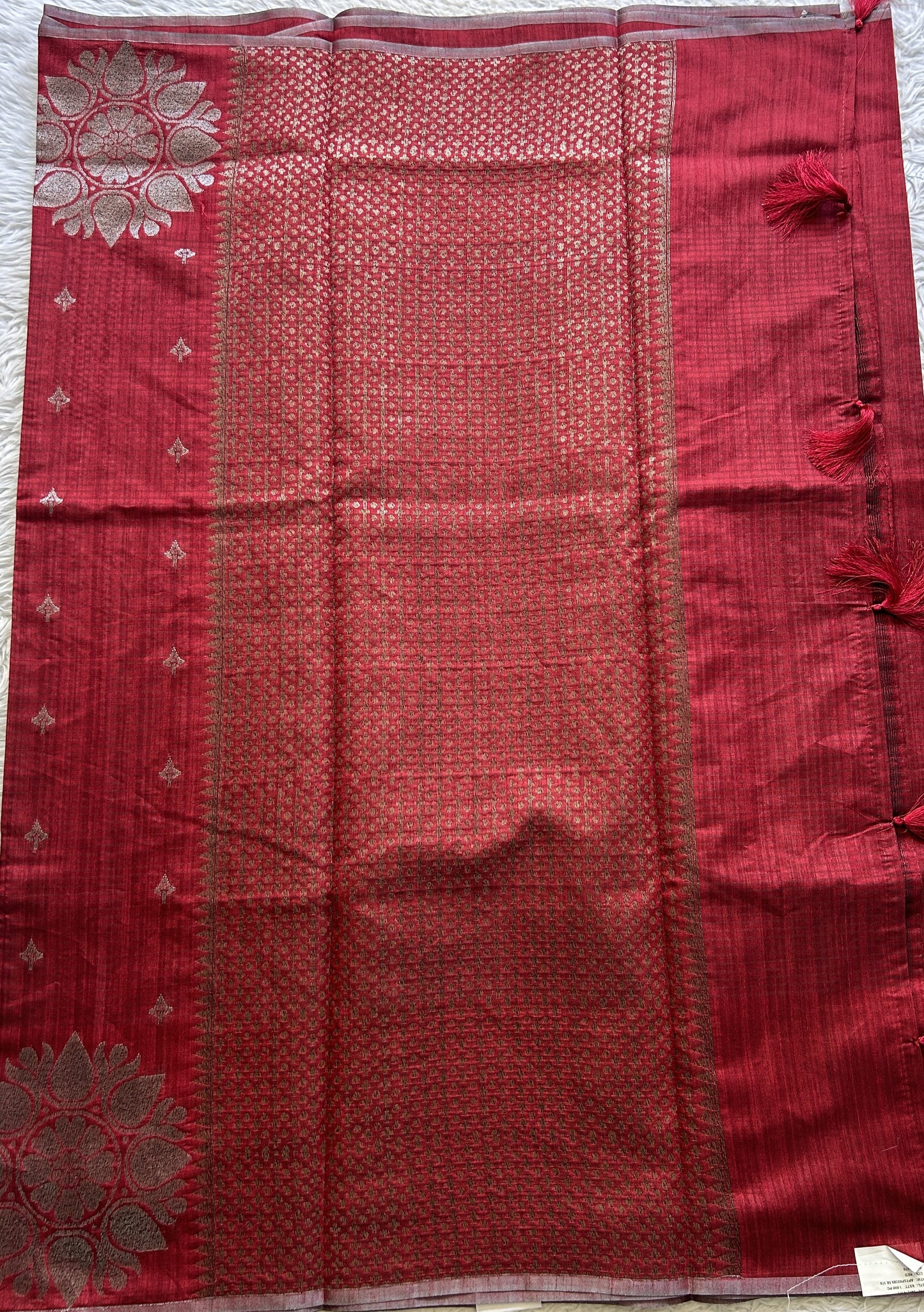 Semi Tussar Saree Dark Maroon Colored complemented with a Borderless. - Sampradaya Designer Studio