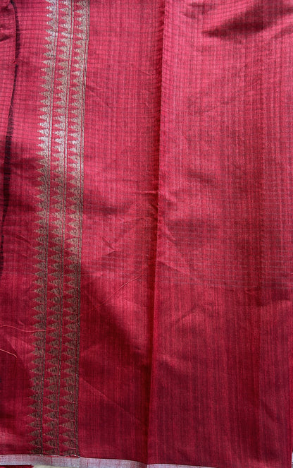 Semi Tussar Saree Dark Maroon Colored complemented with a Borderless. - Sampradaya Designer Studio