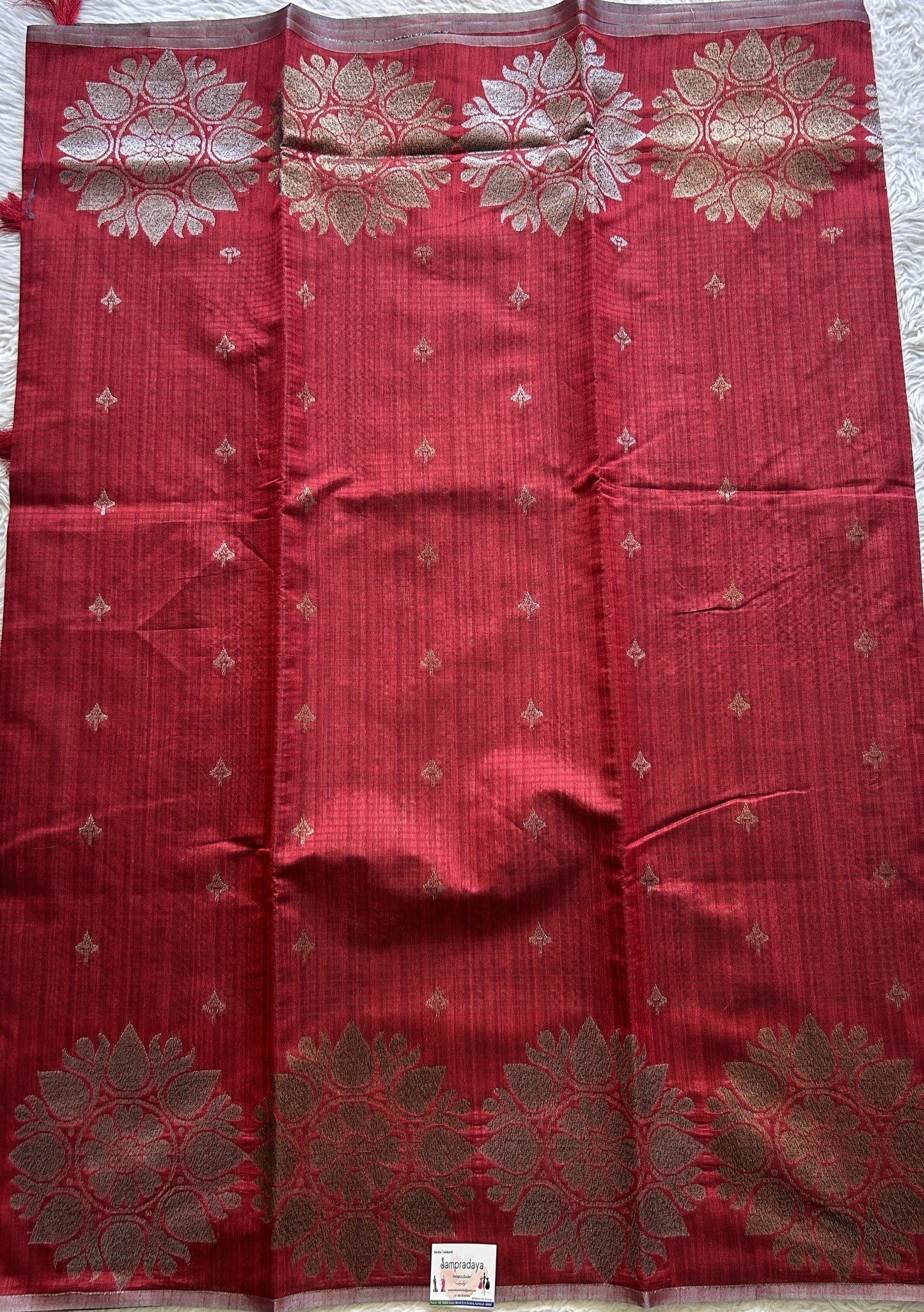 Semi Tussar Saree Dark Maroon Colored complemented with a Borderless. - Sampradaya Designer Studio