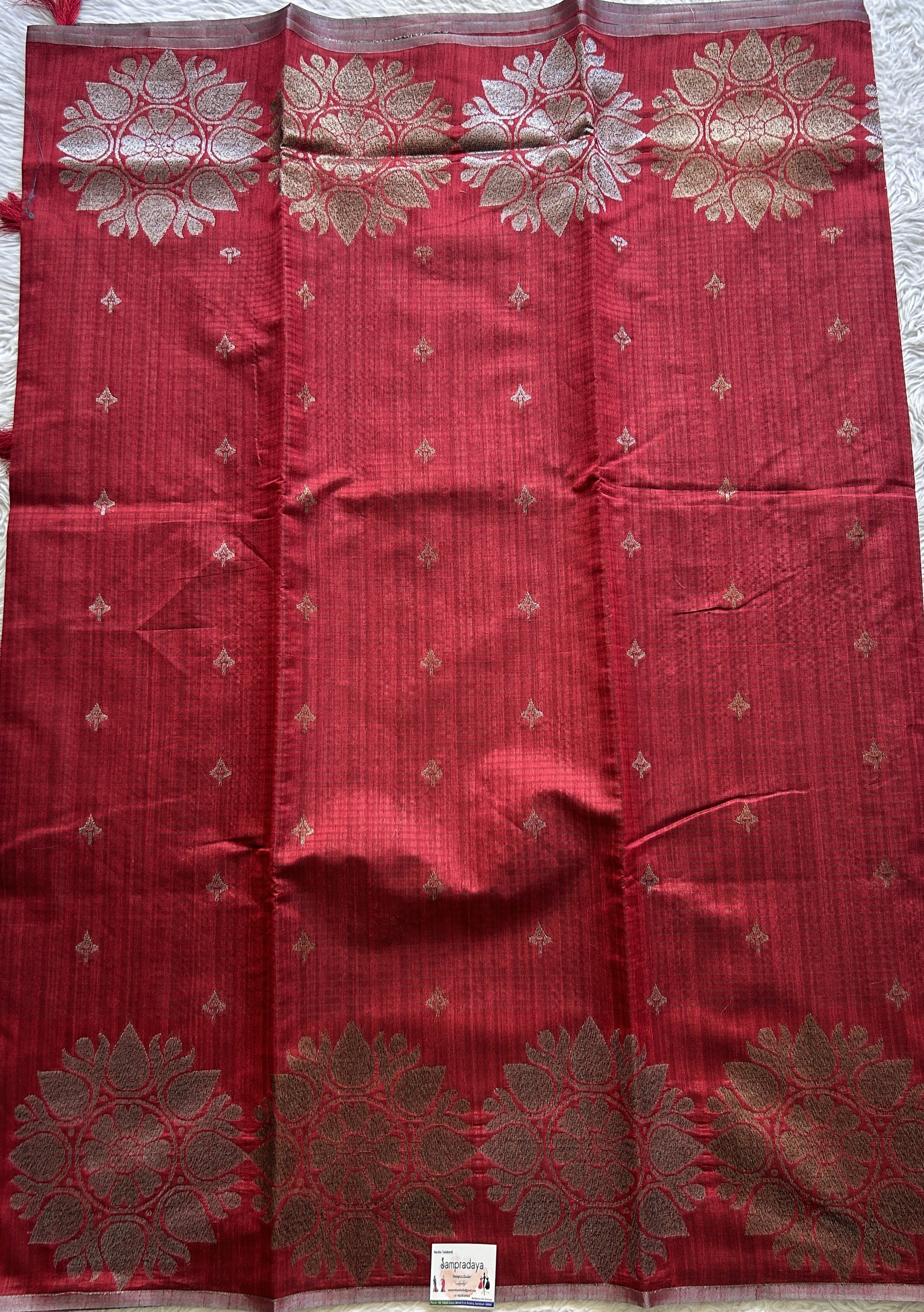 Semi Tussar Saree Dark Maroon Colored complemented with a Borderless. - Sampradaya Designer Studio