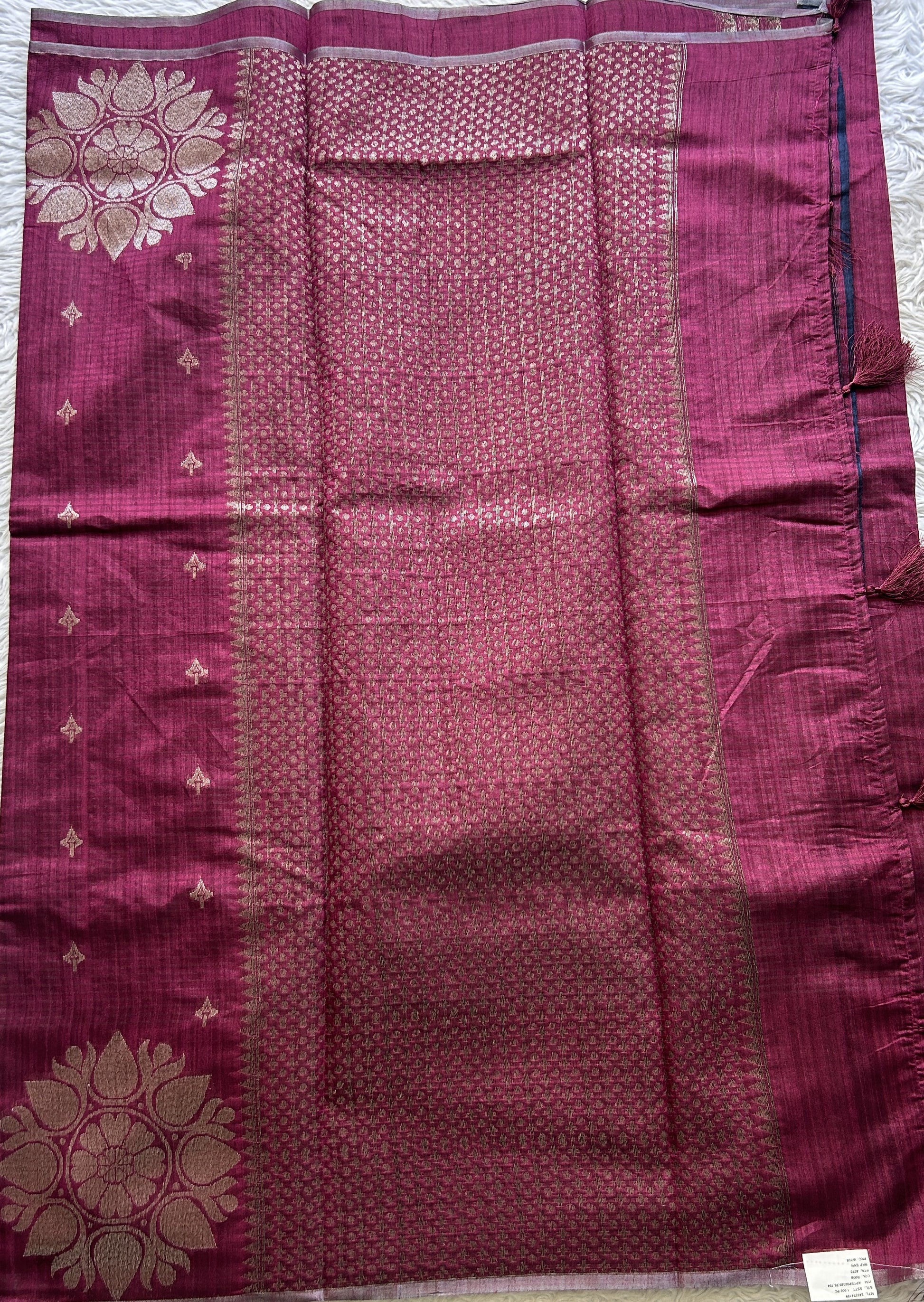Semi Tussar Saree Dark Pink Colored complemented with a Borderless. - Sampradaya Designer Studio