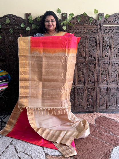 Pink Gadwal Silk Saree with Gold Zari Border — Pure Handloom | Silk Mark Certified