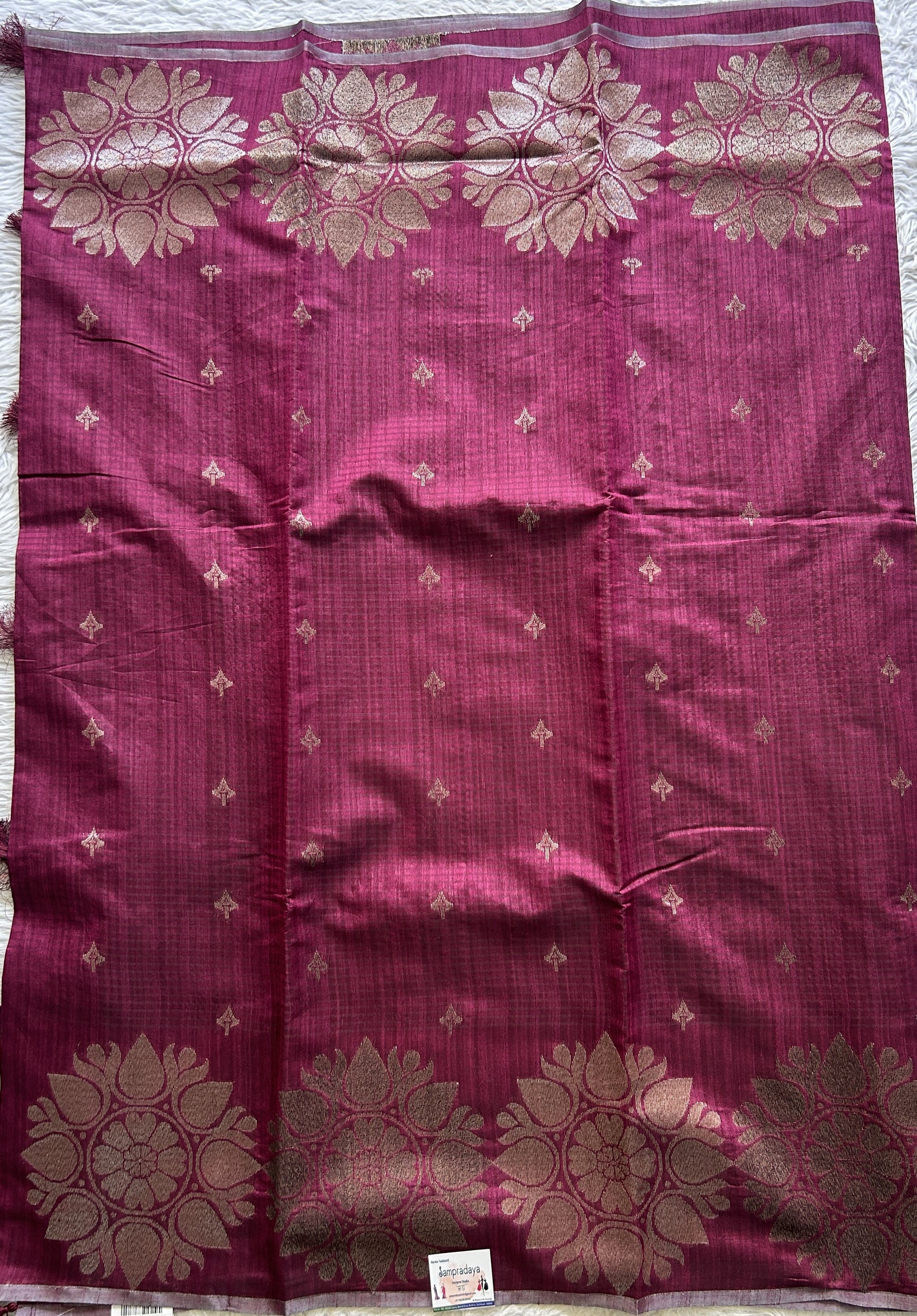 Semi Tussar Saree Dark Pink Colored complemented with a Borderless. - Sampradaya Designer Studio
