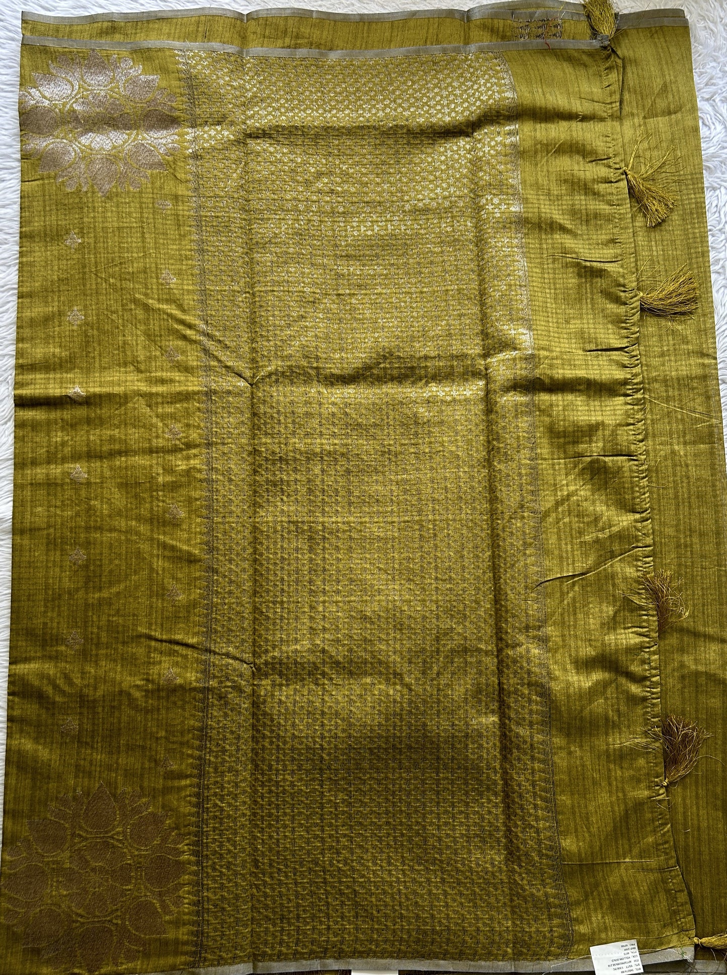 Semi Tussar Saree Olive Green Colored complemented with a Borderless. - Sampradaya Designer Studio