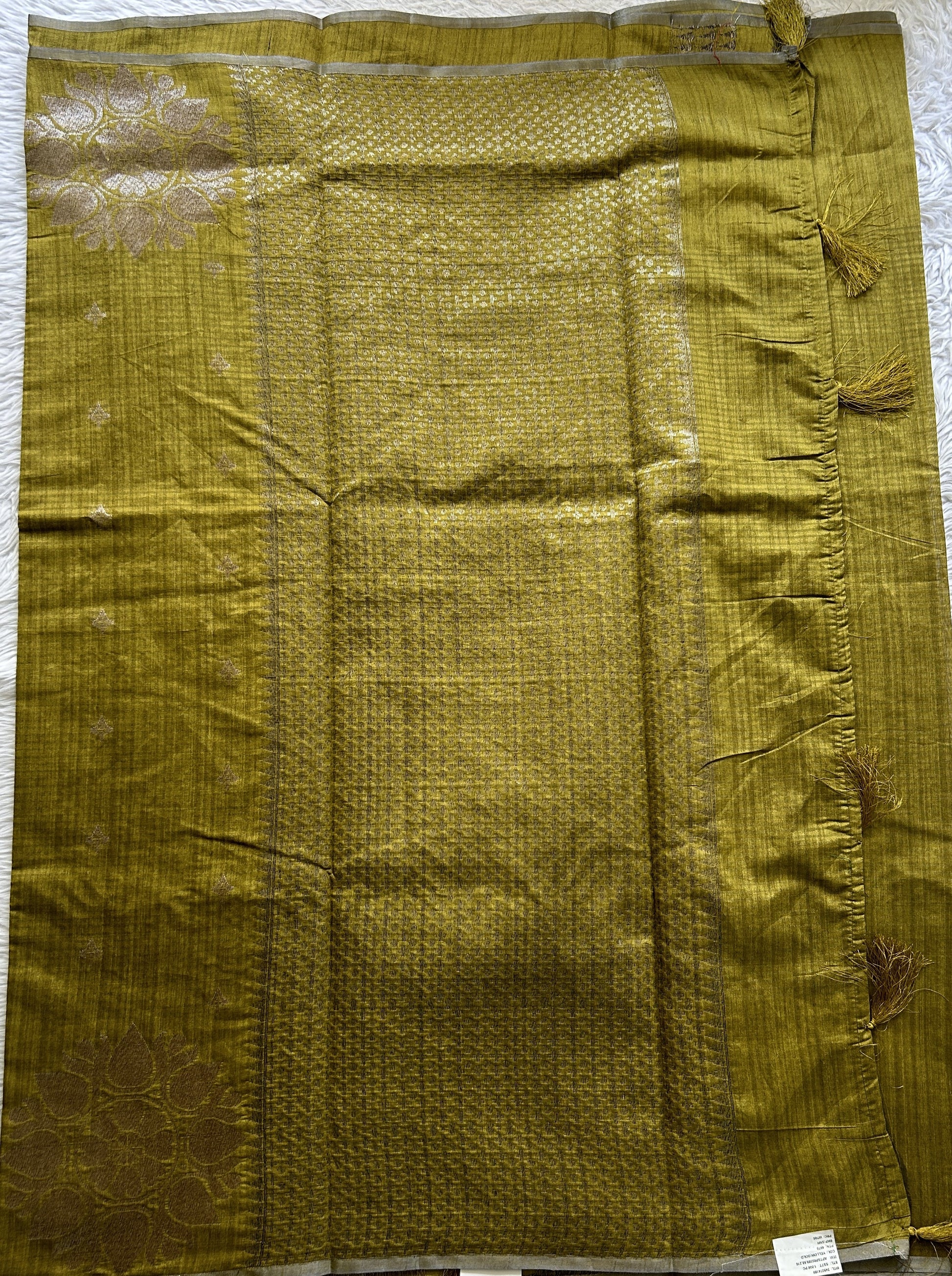 Semi Tussar Saree Olive Green Colored complemented with a Borderless. - Sampradaya Designer Studio