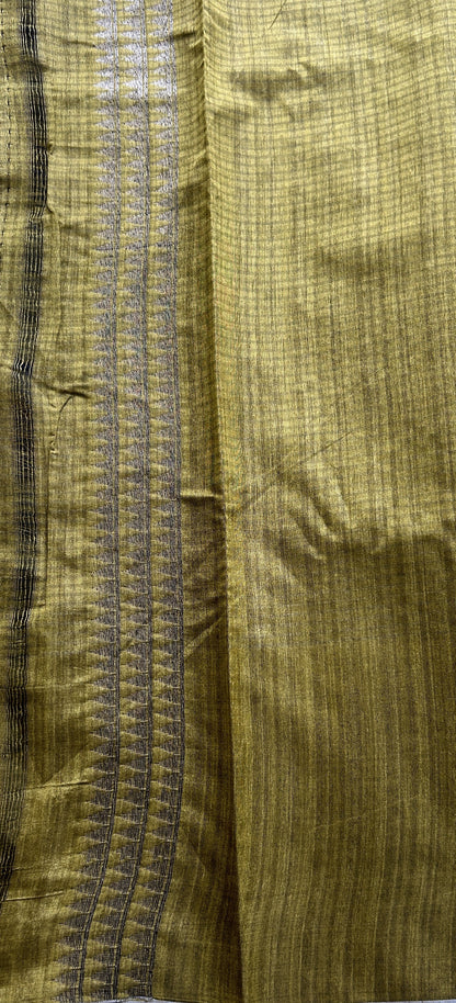 Semi Tussar Saree Olive Green Colored complemented with a Borderless. - Sampradaya Designer Studio