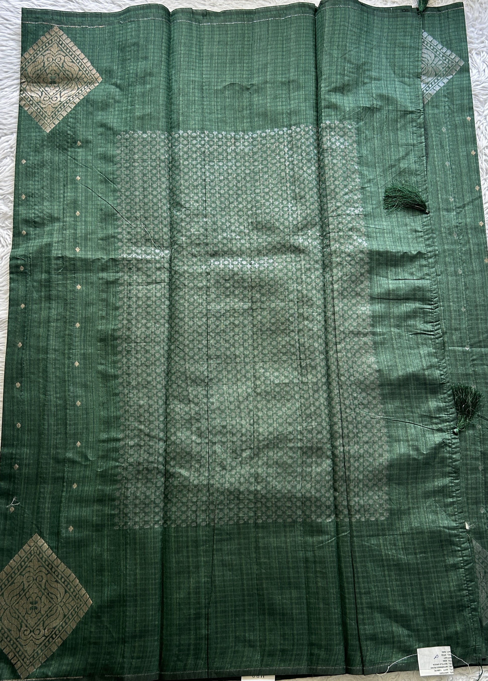 Semi Tussar Saree Bottle Green Colored complemented with a Borderless. - Sampradaya Designer Studio