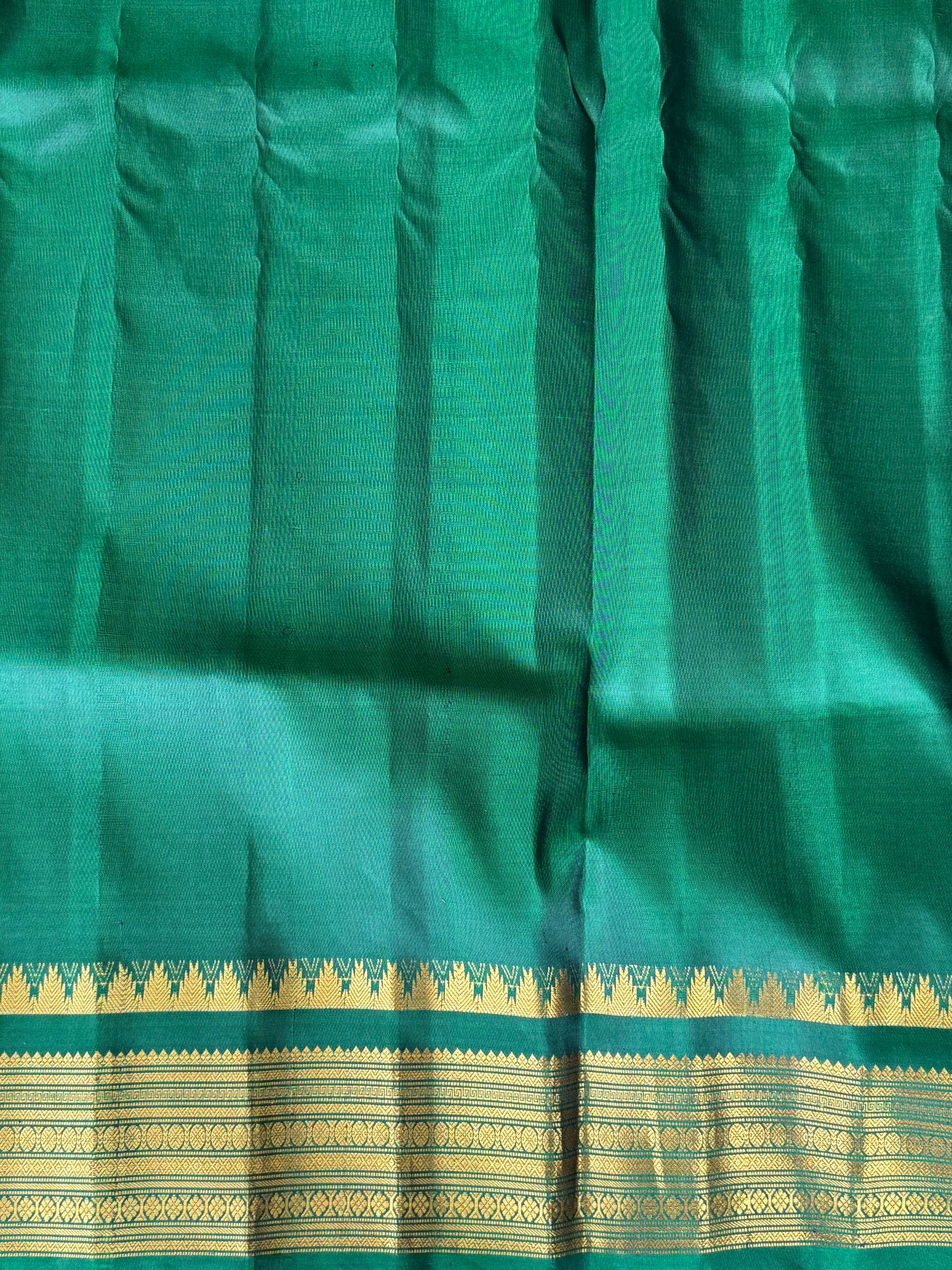 Green Gadwal Silk Saree with Gold Zari Border — Pure Handloom | Silk Mark Certified - Sampradaya Designer Studio