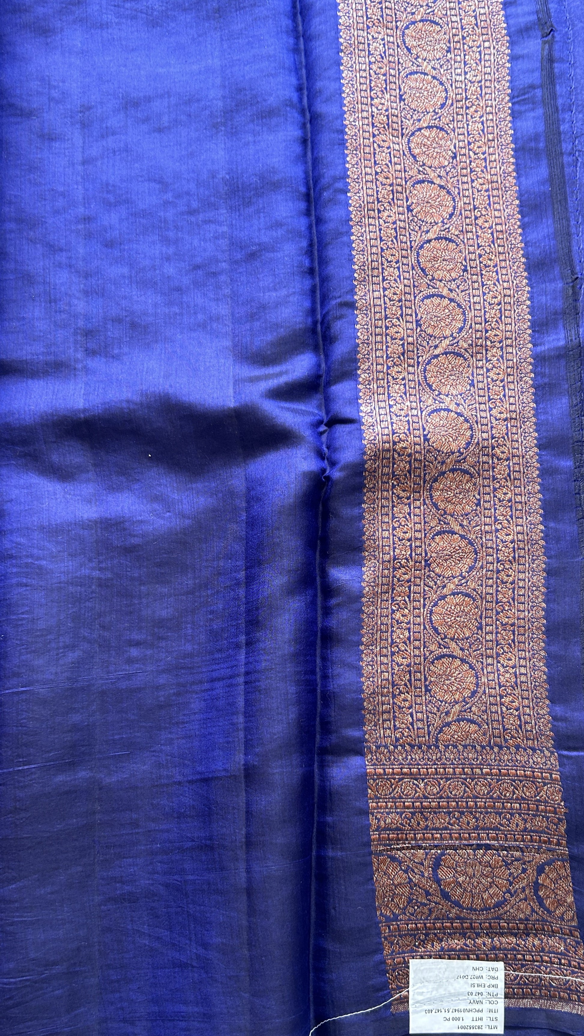 Raw Mango or Pooniya Silk Saree Ink Blue Colored Complemented With a Zari Border - Sampradaya Designer Studio