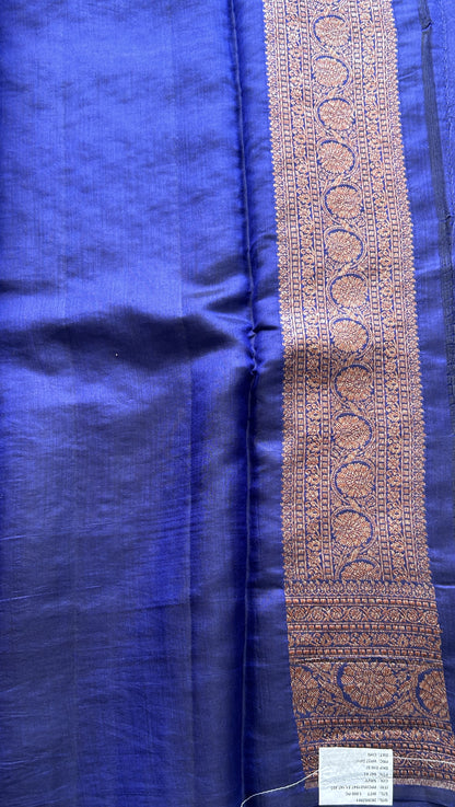 Raw Mango or Pooniya Silk Saree Ink Blue Colored Complemented With a Zari Border - Sampradaya Designer Studio