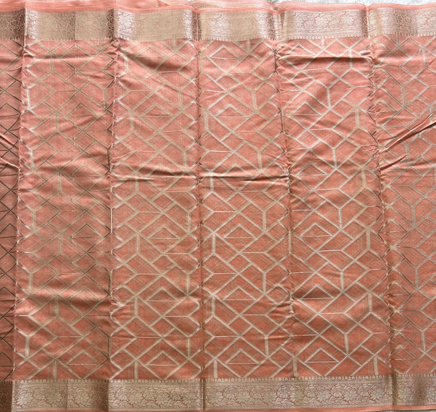 Peach Maheshwari  Cotton Saree For Women - Elegant Office & Daily Wear.