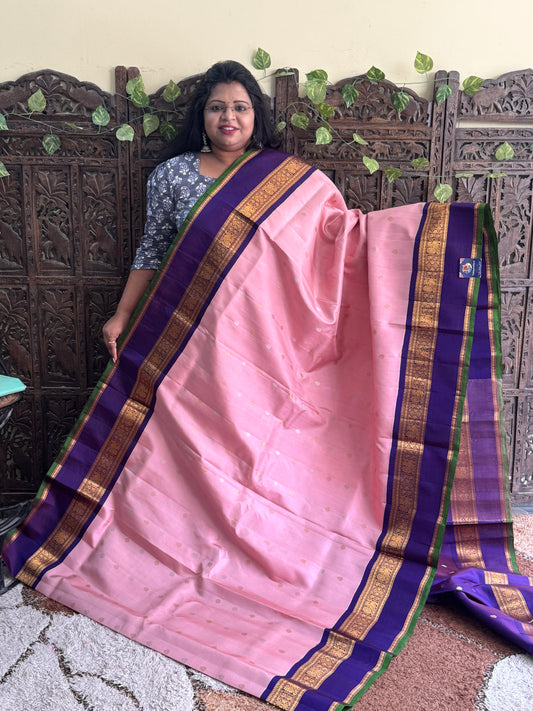 Peach Gadwal Silk Saree with Gold Zari Border — Pure Handloom | Silk Mark Certified