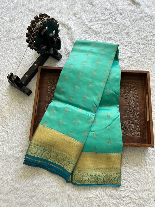 Kanjivaram Silk Saree - Blue with Gold Zari Border ( Powerloom) | Affordable Luxury