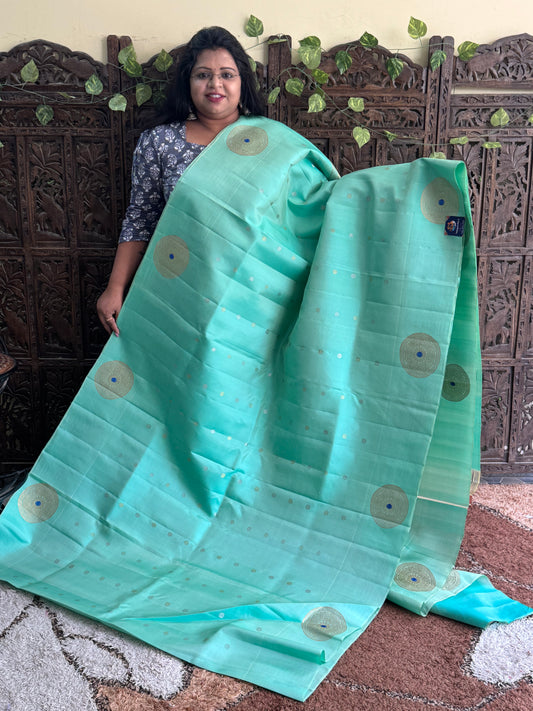 Green Gadwal Silk Saree with Gold Zari Border — Pure Handloom | Silk Mark Certified
