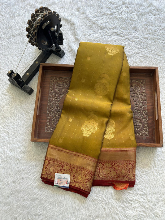 Kanjivaram Silk Saree - Green with Gold Zari Border ( Powerloom) | Affordable Luxury