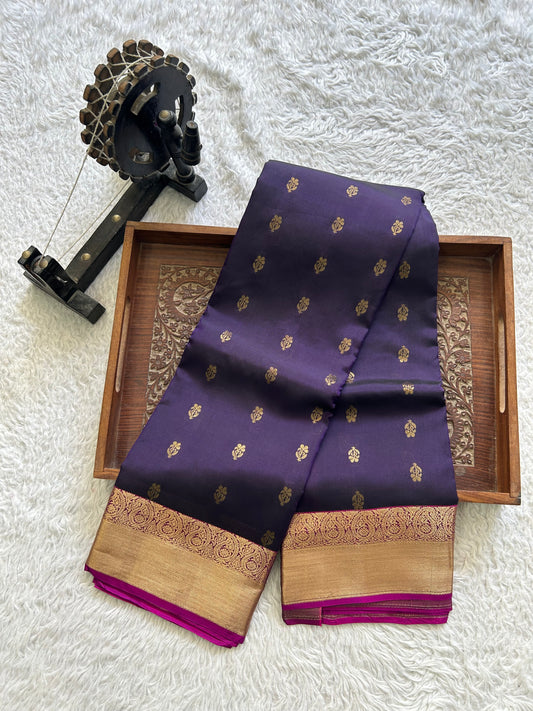 Kanjivaram Silk Saree - Purple with Gold Zari Border ( Powerloom) | Affordable Luxury