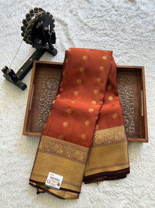 Kanjivaram Silk Saree - Brown with Gold Zari Border ( Powerloom) | Affordable Luxury