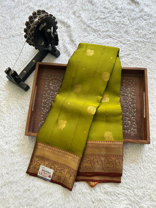Kanjivaram Silk Saree - Green with Gold Zari Border ( Powerloom) | Affordable Luxury