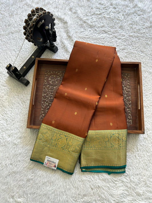 Kanjivaram Silk Saree - Brown with Gold Zari Border ( Powerloom) | Affordable Luxury
