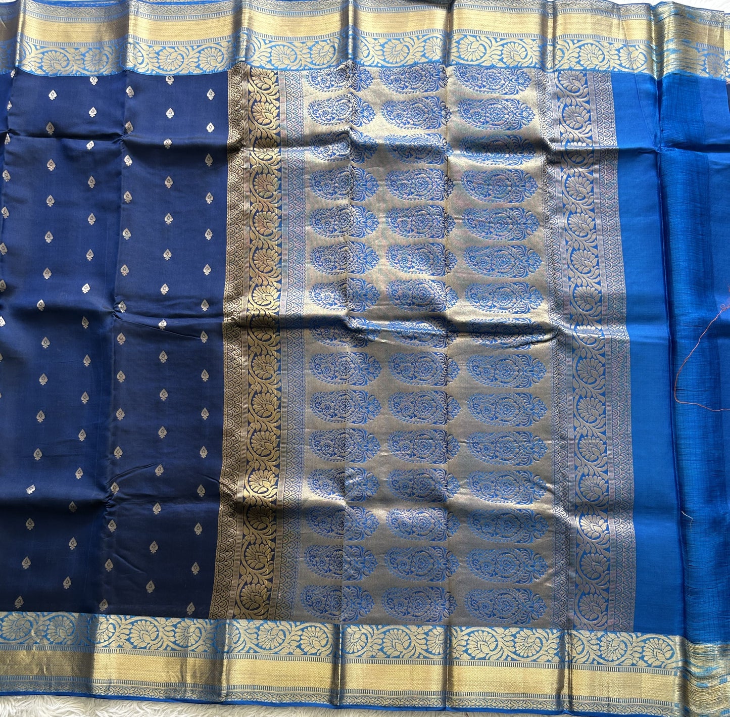 Kanjivaram Silk Saree - Blue with Gold Zari Border ( Powerloom) | Affordable Luxury