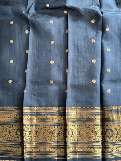 Black Gadwal Pure Silk Saree (Powerloom) With Gold Zari Border — Silk Mark Certified - Sampradaya Designer Studio