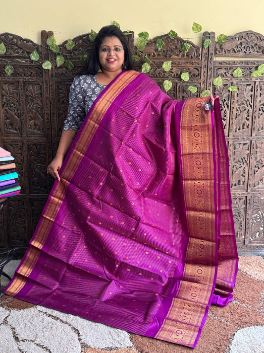 Violet Gadwal Pure Silk Saree (Powerloom) With Gold Zari Border — Silk Mark Certified