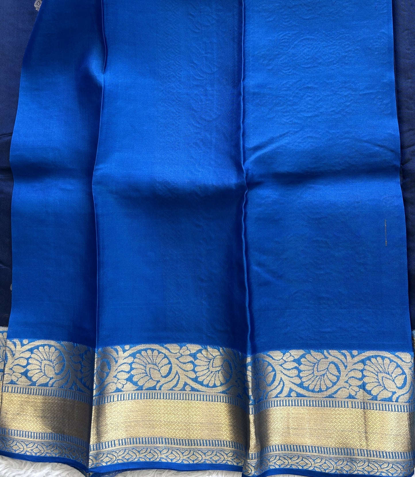 Kanjivaram Silk Saree - Blue with Gold Zari Border ( Powerloom) | Affordable Luxury