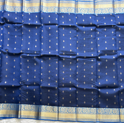 Kanjivaram Silk Saree - Blue with Gold Zari Border ( Powerloom) | Affordable Luxury