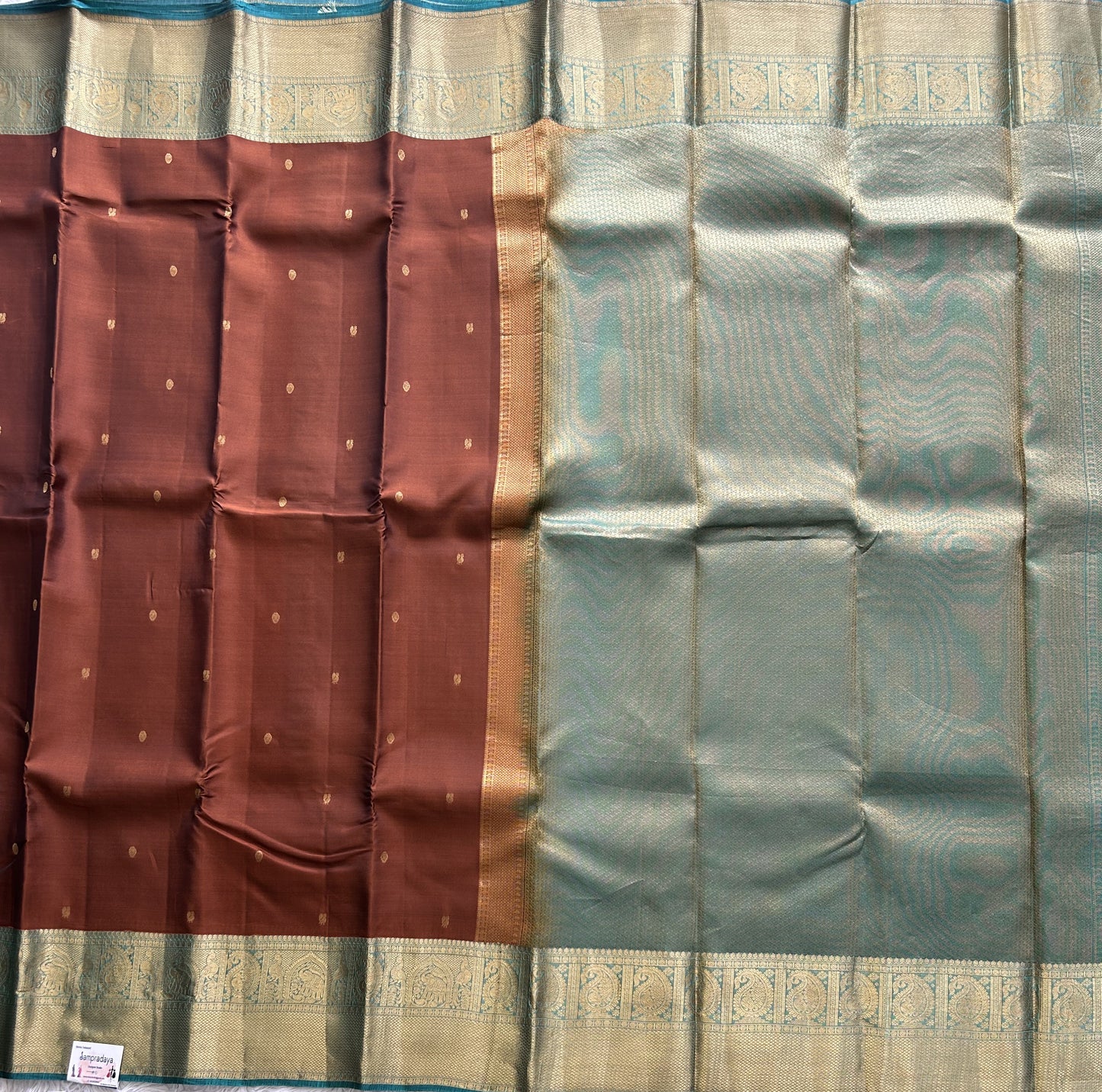 Kanjivaram Silk Saree - Brown with Gold Zari Border ( Powerloom) | Affordable Luxury