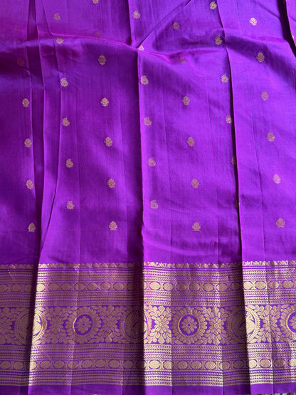 Violet Gadwal Pure Silk Saree (Powerloom) With Gold Zari Border — Silk Mark Certified - Sampradaya Designer Studio