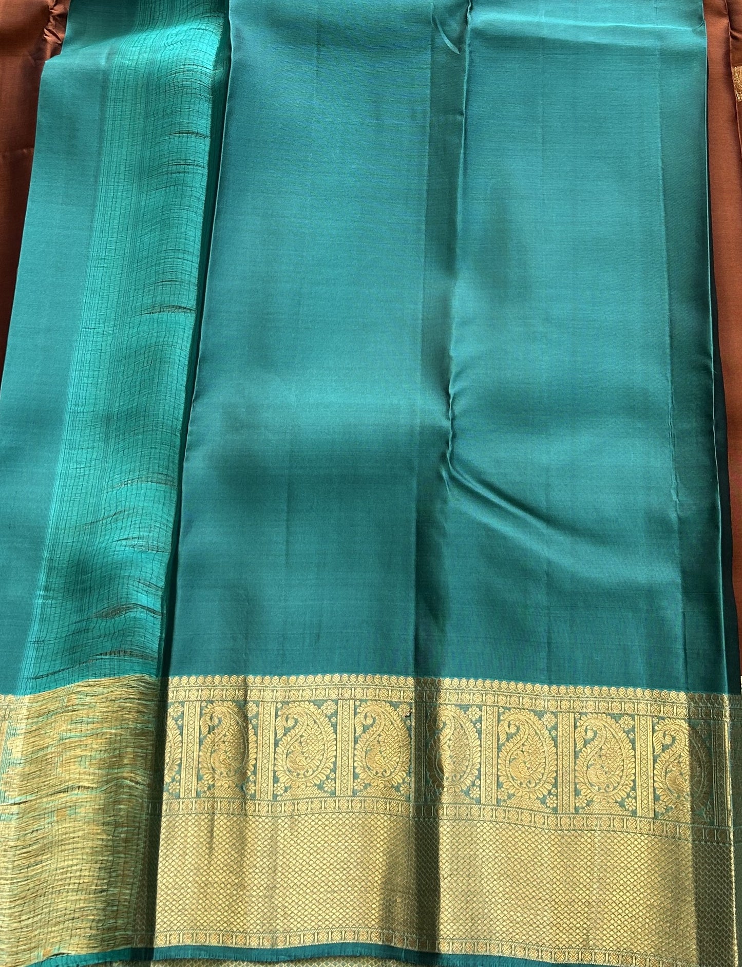 Kanjivaram Silk Saree - Brown with Gold Zari Border ( Powerloom) | Affordable Luxury