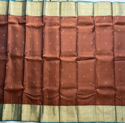 Kanjivaram Silk Saree - Brown with Gold Zari Border ( Powerloom) | Affordable Luxury