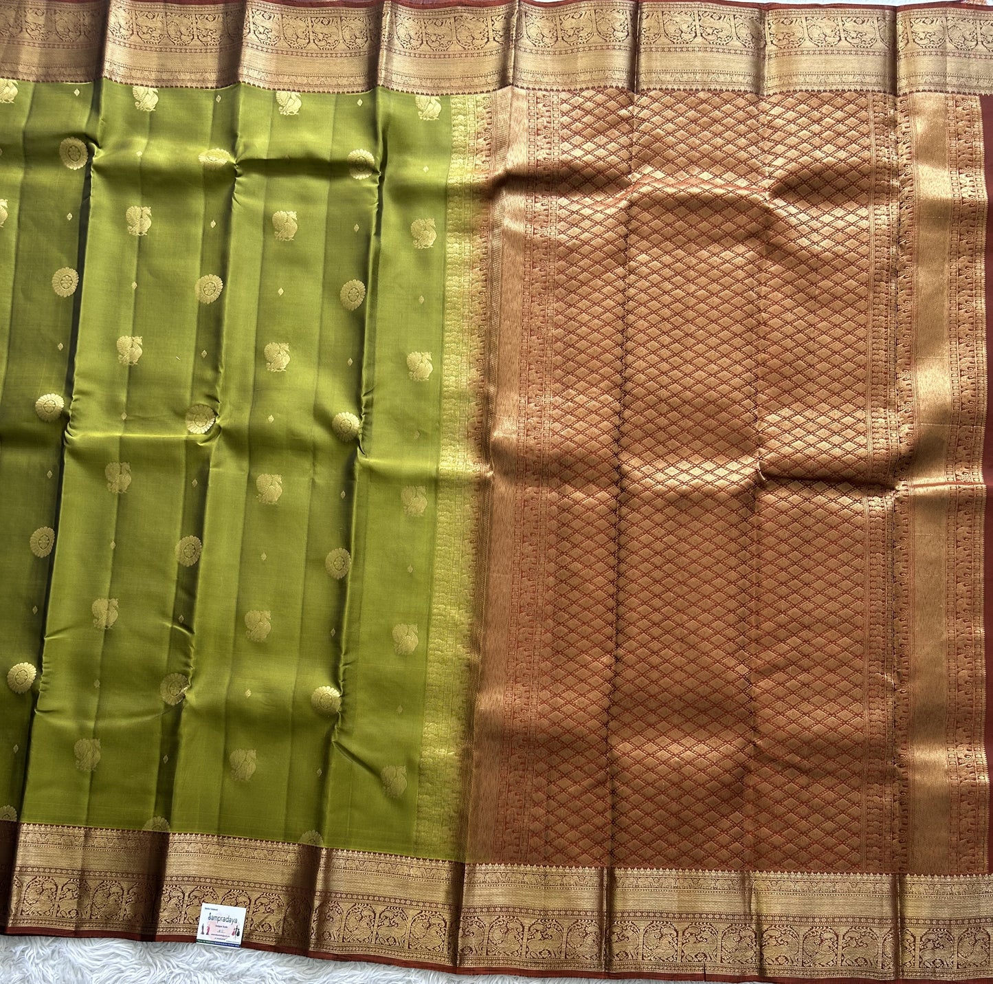 Kanjivaram Silk Saree - Green with Gold Zari Border ( Powerloom) | Affordable Luxury