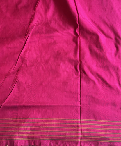 Ikkat Pattu Saree Green colored complemented with a Pink Patolla border. - Sampradaya Designer Studio