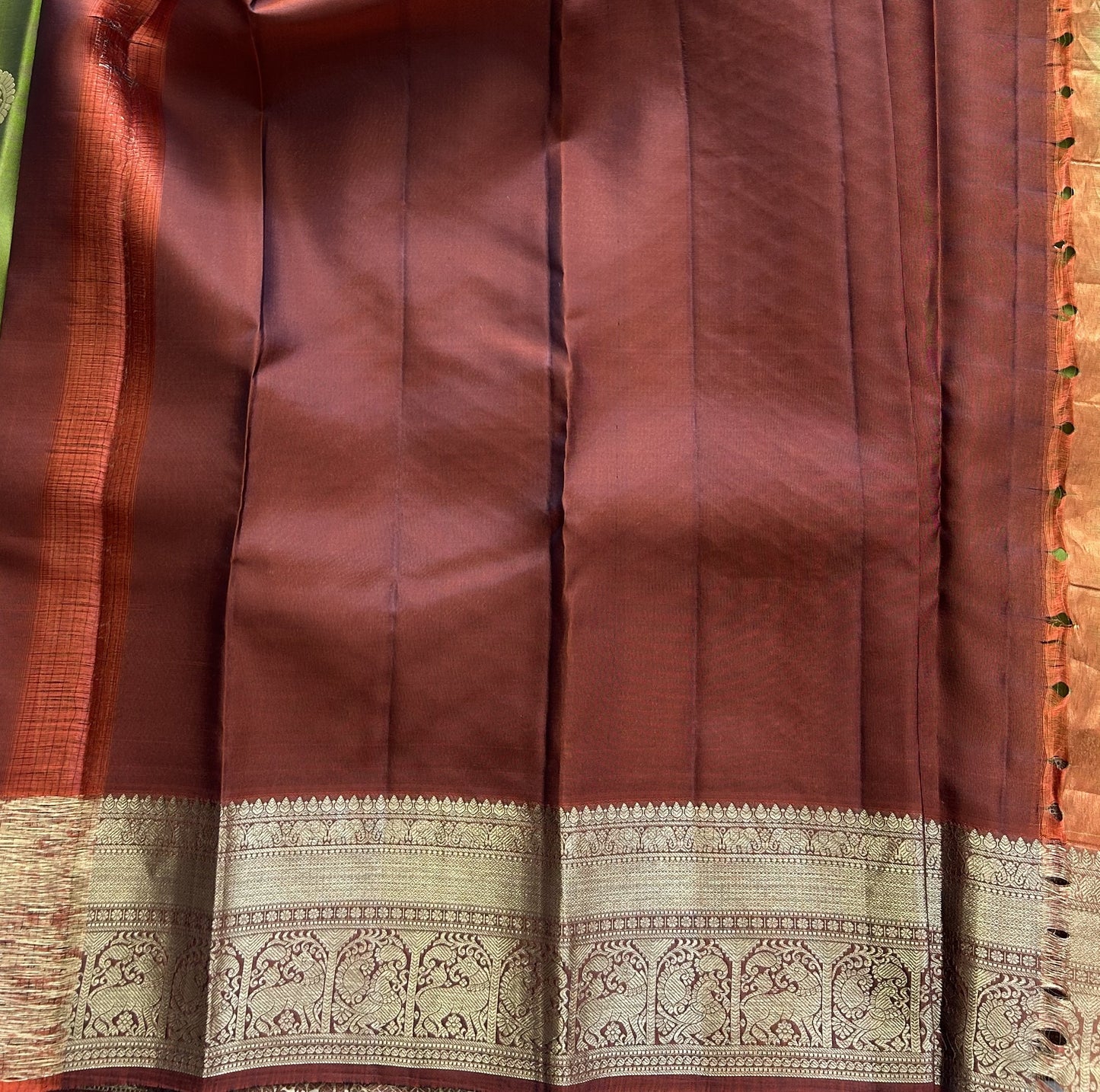 Kanjivaram Silk Saree - Green with Gold Zari Border ( Powerloom) | Affordable Luxury