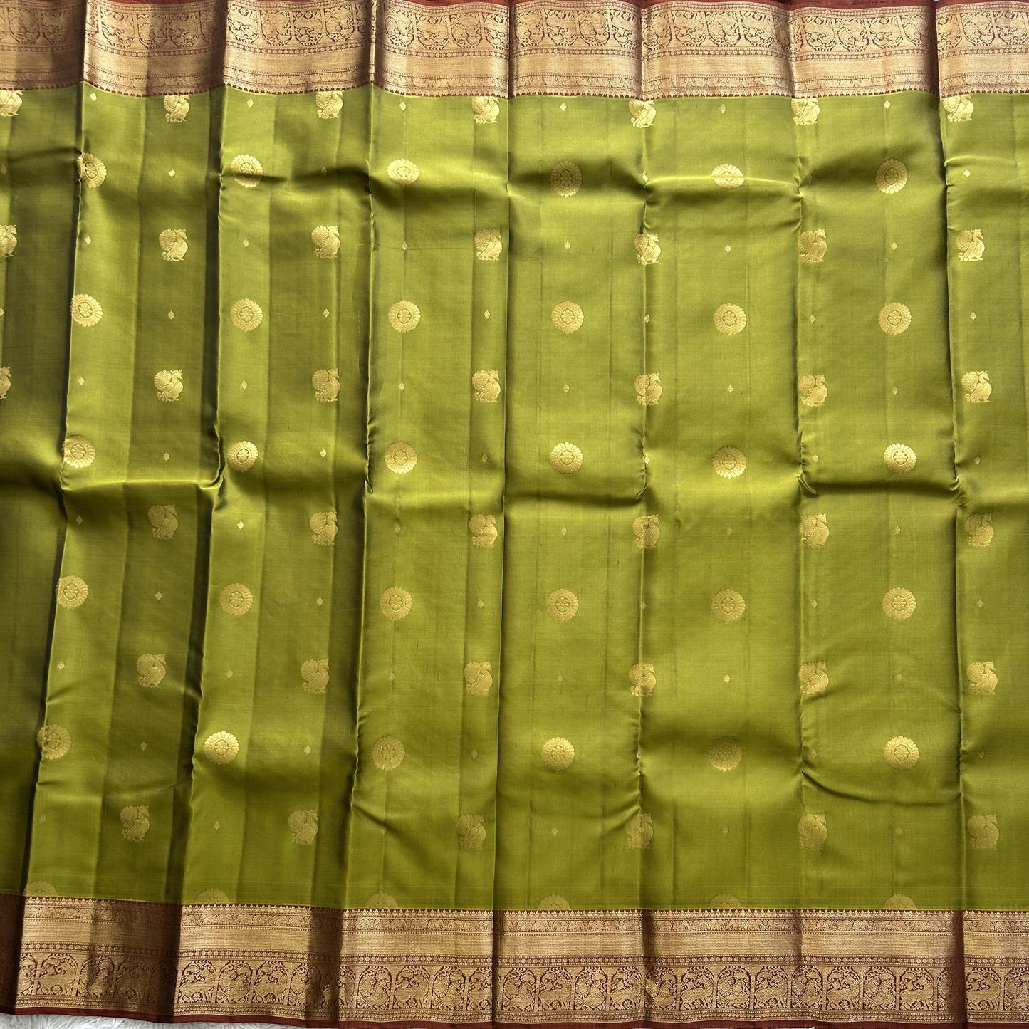 Kanjivaram Silk Saree - Green with Gold Zari Border ( Powerloom) | Affordable Luxury