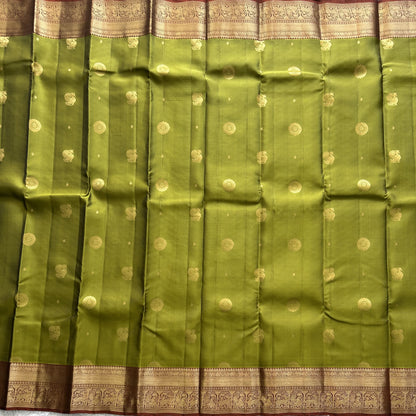 Kanjivaram Silk Saree - Green with Gold Zari Border ( Powerloom) | Affordable Luxury