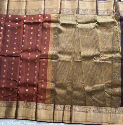 Kanjivaram Silk Saree - Brown with Gold Zari Border ( Powerloom) | Affordable Luxury