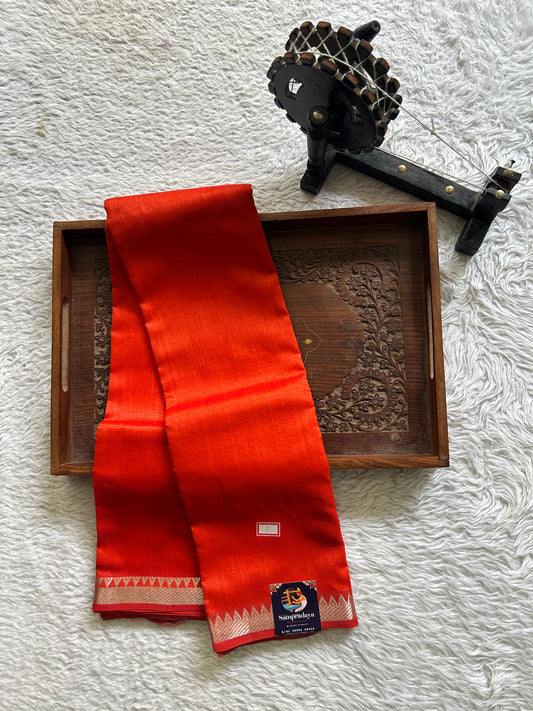 Mangalagiri Plain Pattu Saree Orange colored complemented with a Zari Border. - Sampradaya Designer Studio