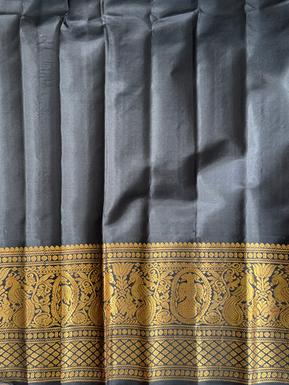 Black Gadwal Pure Silk Saree (Powerloom) With Gold Zari Border — Silk Mark Certified - Sampradaya Designer Studio