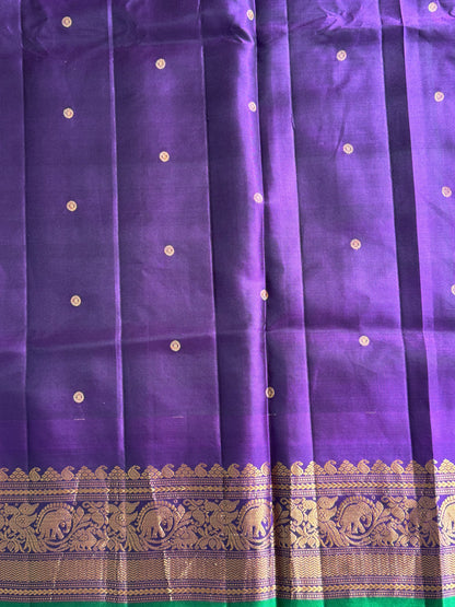 Blue Gadwal Pure Silk Saree (Powerloom) With Gold Zari Border — Silk Mark Certified - Sampradaya Designer Studio
