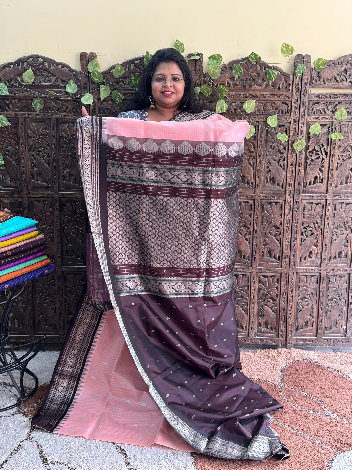 Pink Gadwal Pure Silk Saree (Powerloom) With Gold Zari Border — Silk Mark Certified - Sampradaya Designer Studio