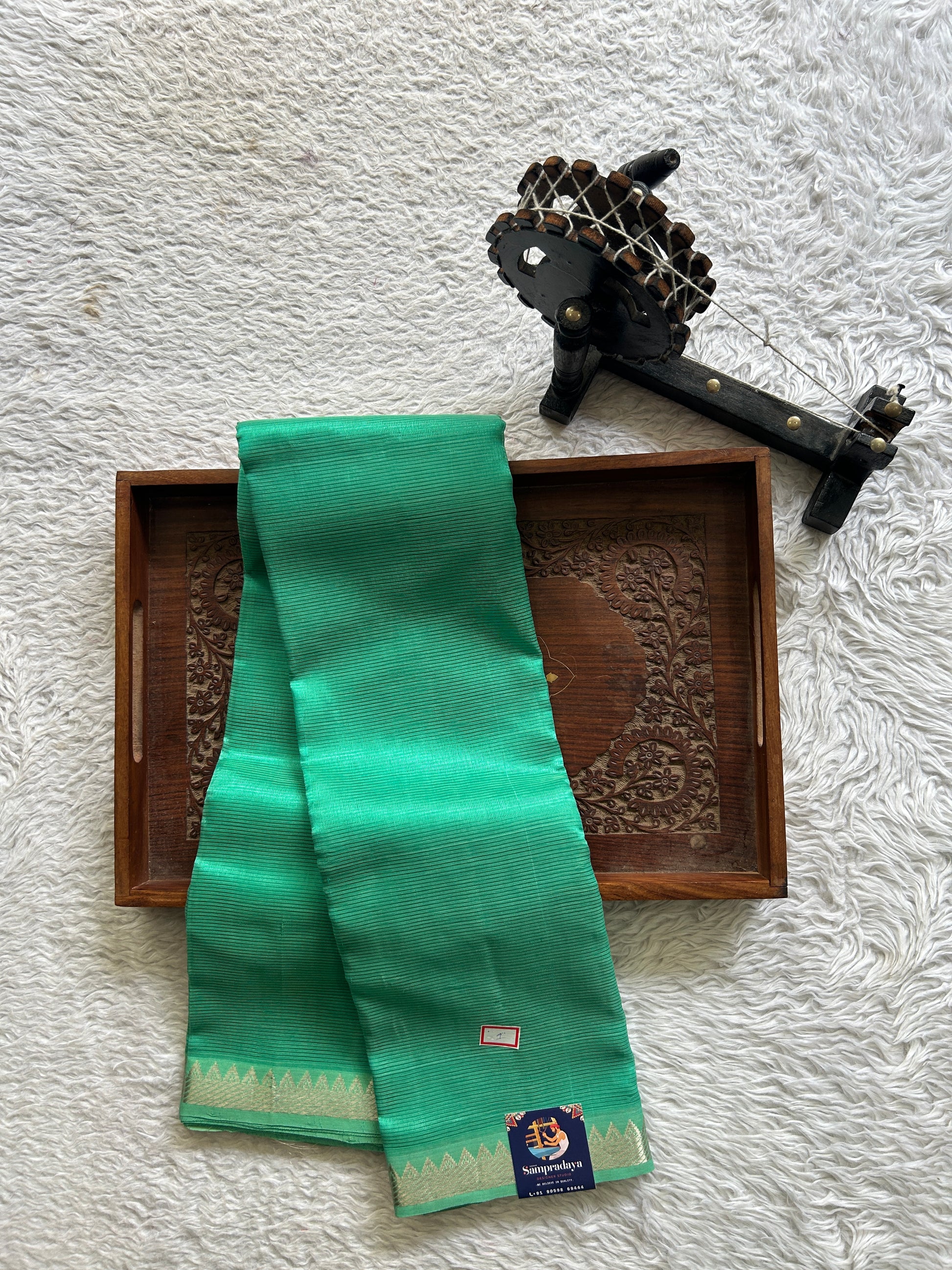Mangalagiri Plain Pattu Saree Sea Green colored complemented with a Zari Border. - Sampradaya Designer Studio
