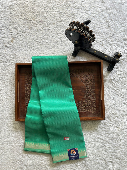 Mangalagiri Plain Pattu Saree Sea Green colored complemented with a Zari Border. - Sampradaya Designer Studio