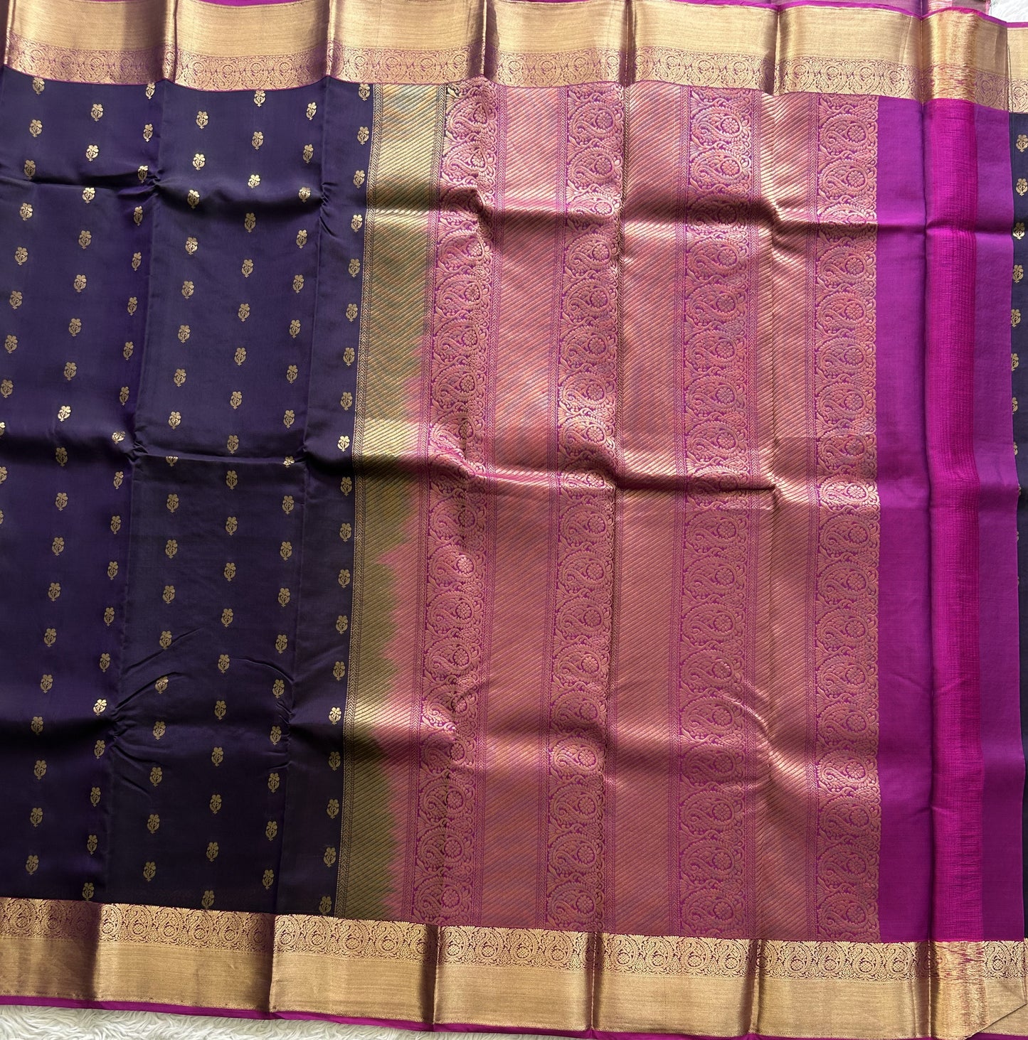 Kanjivaram Silk Saree - Purple with Gold Zari Border ( Powerloom) | Affordable Luxury