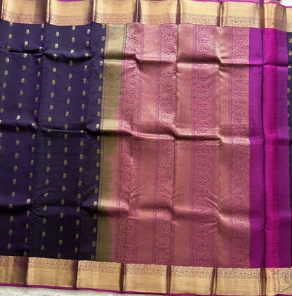 Kanjivaram Silk Saree - Purple with Gold Zari Border ( Powerloom) | Affordable Luxury